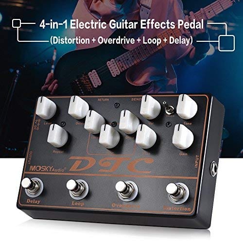 Loop Overdrive ammoon 4-in-1 Electric Guitar Effects Pedal Distortion Delay MOSKY